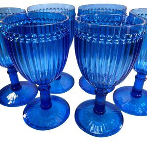 Vtg Le Cadeaux Blue Milano Wine Goblet Set of 6 Glasses Polycarbonate Taiwan